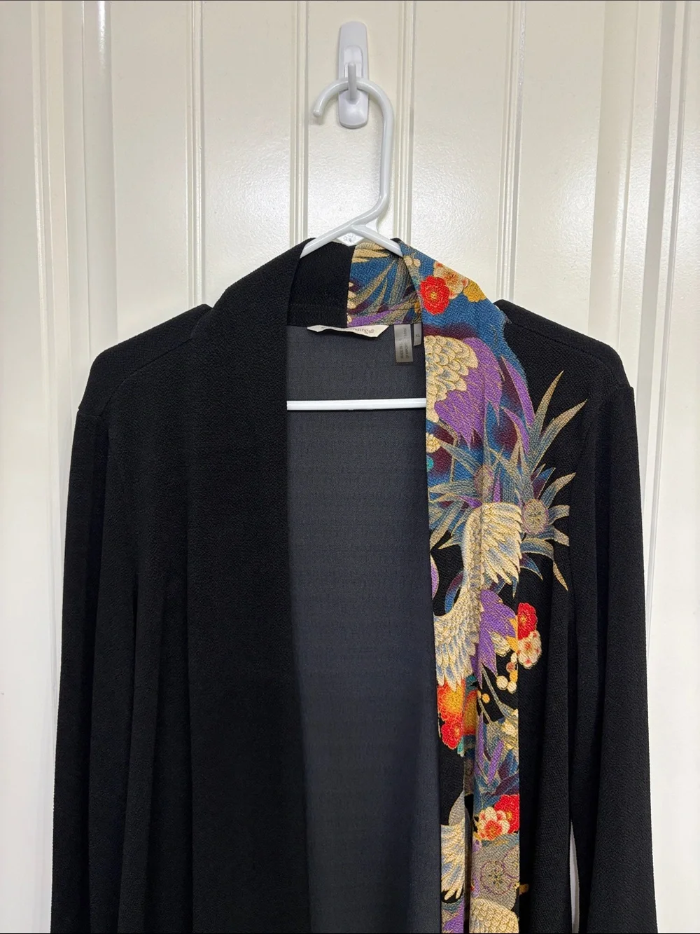 Soft‎ Surroundings Printed Open Black Knit Stretch Cardigan Size XL Extra Large